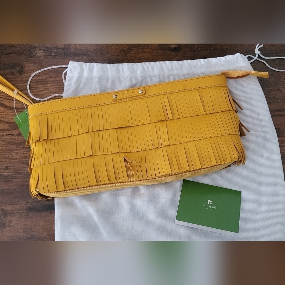 Kate Spade Yuma Fringe Marigold Yellow Leather Wristlet